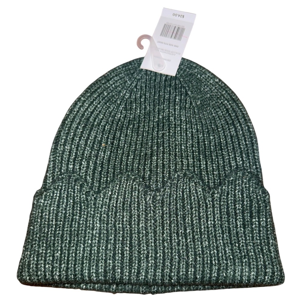 Uncharted Threads Green Scallop Edge Ribbed Knit Beanie Hat One Size New